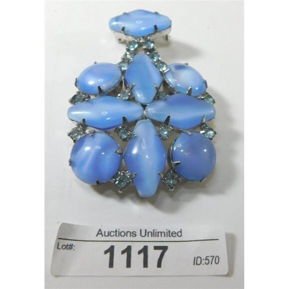 7/1117 Light Blue and Blue Rhinestone Brooch - Picture 1 of 4